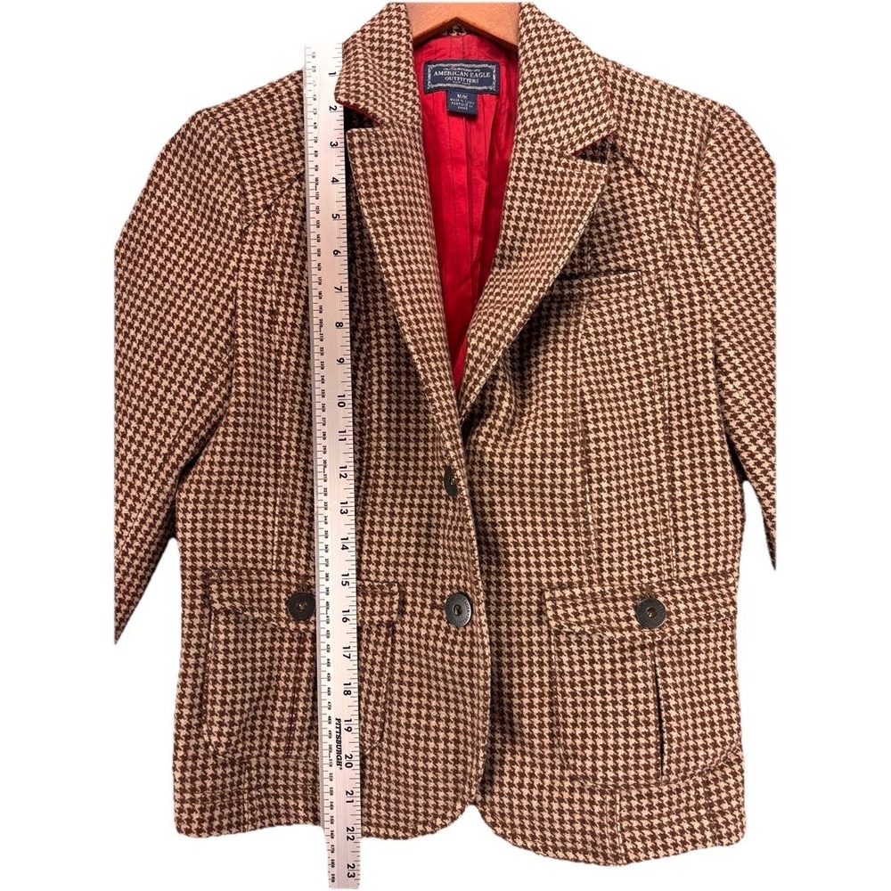 American Eagle VTG Wool Blend Tailored‎ Houndstooth Blazer Size M Dark Academia - Picture 13 of 16